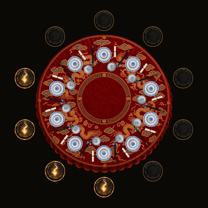 A round banquet table for ten